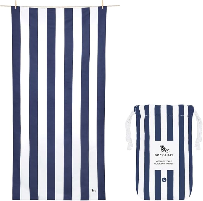 Dock & Bay Beach Towel - Quick Dry, Sand Free - Compact, Lightweight - 100% Recycled - Includes Bag - Cabana - Whitsunday Blue, Extra Large (200x90cm, 78x35)
