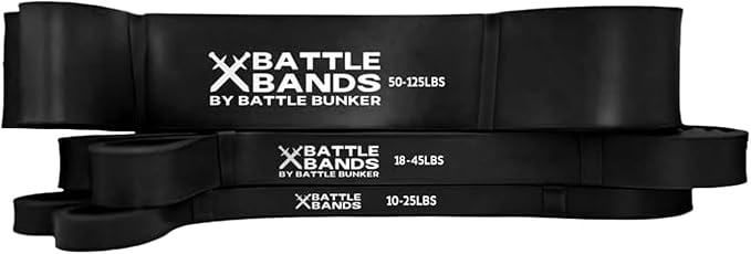 Battle Bunker Premium Resistance Bands - Natural Exercise Bands for Strength Training, Pull-Ups & Recovery - Fitness Band for Home, Gym & Mobility Workouts- Crush Your Goals Anytime- 3-Pack- 10-125lbs