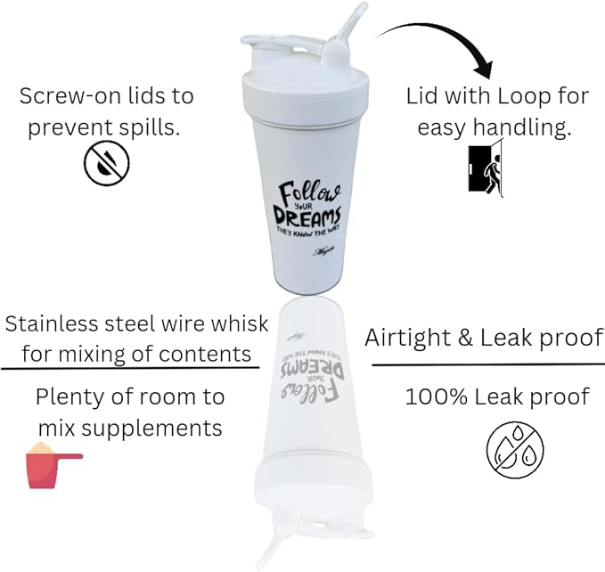 Magiko Blender Shaker Bottles for Protein, 28oz Portable Leakproof Pre-Workout Nutrition Water Bottle, BPA-Free Gym Protein Shaker for Sports & Outdoor Motivational Protein Shaker (White Blue)