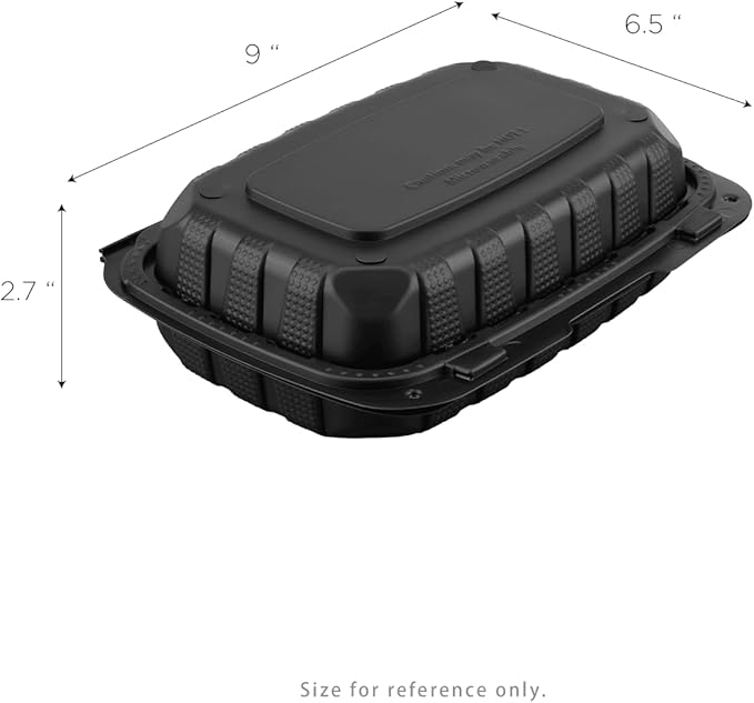 KARAT EARTH Clamshell Take Out Food Containers [9"x6" - 250 ct] To Go Containers | Microwavable, Freezer Safe, Soak-Resistant, Durable, Stackable | Vented for Hot/Cold Foods, Black