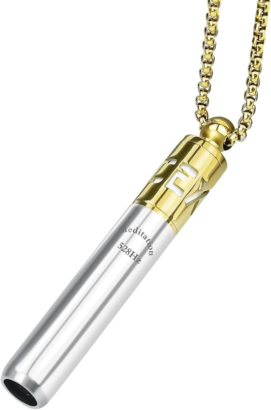 528 Hz Breathing Necklace, Breathlink Quit Smoking Tool, Meditation Necklace, with Diffuser, Anxiety and Stress Relief Through Breath Frequency Sound Therapy and Aromatherapy, Gold