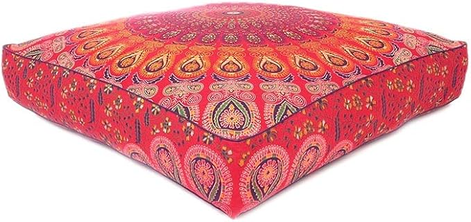 Eyes of India - Mandala Floor Pillow Cover Meditation Cushion Seating Throw Hippie Round Colorful Decorative Bohemian Indian Pouf Ottoman Handmade Cover ONLY (Red, 35" x 35")