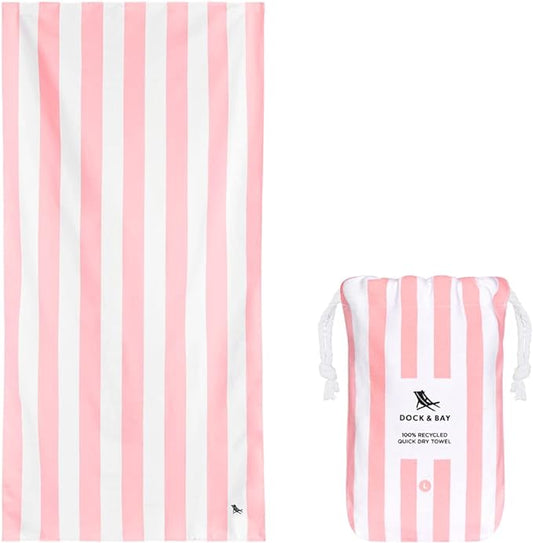 Dock & Bay Quick Drying Towel - for Sports & Gym - Compact, Lightweight - 100% Recycled - Includes Bag - Cabana - Malibu Pink, Medium (130x70cm, 51x27)