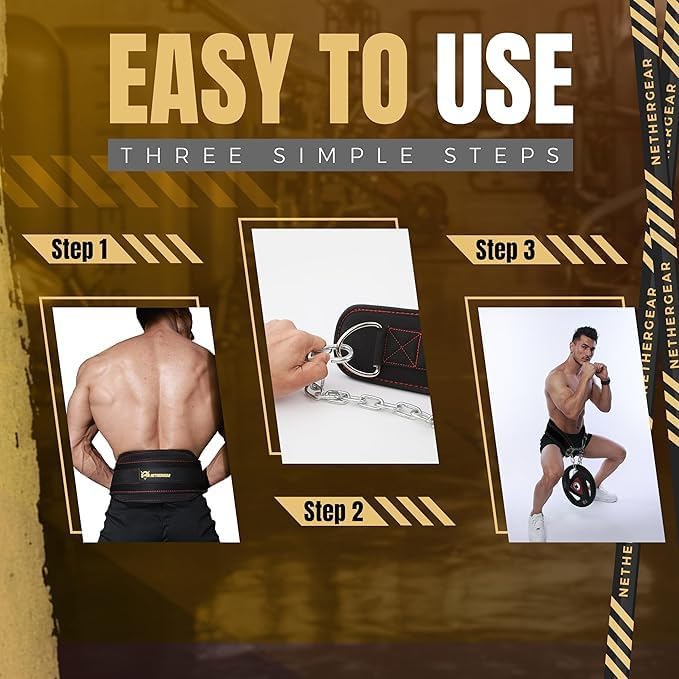Dip Belt for Weight Lifting with 36” Heavy-Duty Steel Chain, Comfortable Neoprene & Strong Stitching, Weighted Belt Ideal for Bodybuilding, Powerlifting, Pull Ups & Squats