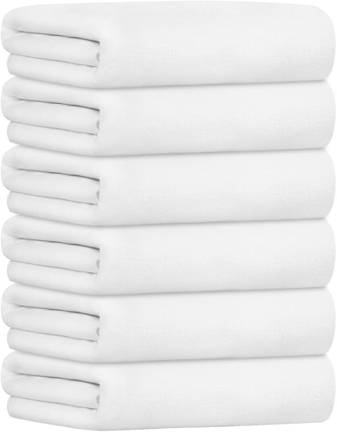 JML Bath Towel, Large Microfiber Bath Towels Set 6 Pack (30" x 60") - Soft, Extra Absorbent, Quick Dry as Hair Wrap, Fitness, Sport, Yoga, White