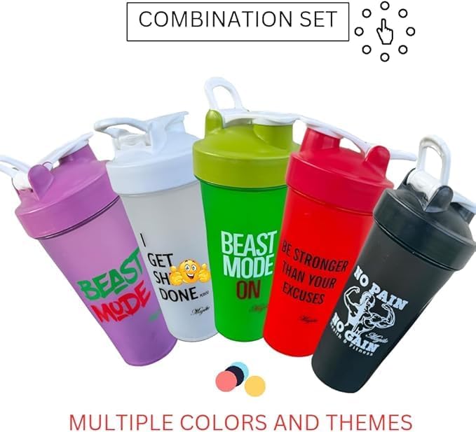 Blender Shaker Bottles for Protein, 28oz Portable Leakproof Pre-Workout Nutrition Water Bottle, BPA-Free Gym Protein Shaker for Sports & Outdoor Motivational Protein Shaker (Orange/Purple)