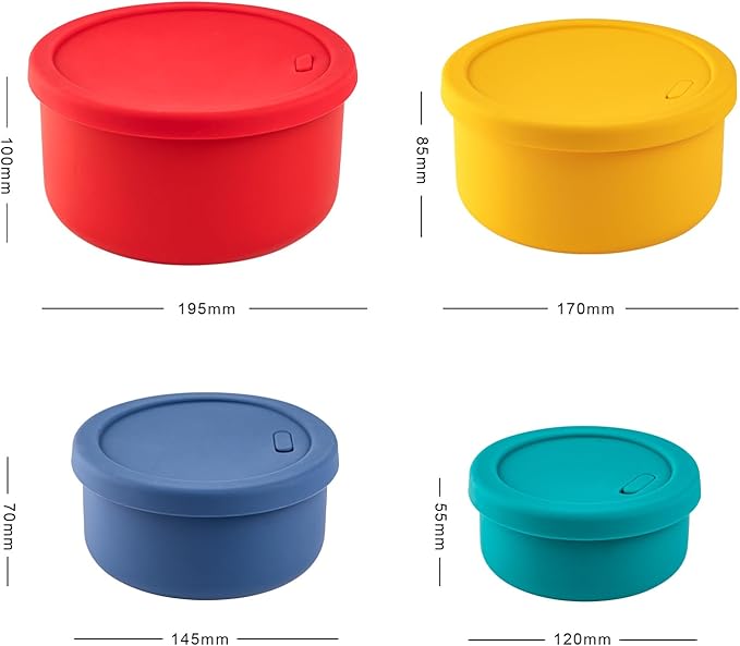 KSENDALO 4-Piece Silicone Food Storage Container Set with Lids (1300mL to 251mL) – Reusable, Leak-Proof for Meal Prep, Lunch, Travel & Camping-Purple