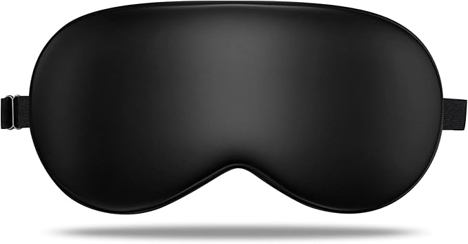 LULUSILK Mulberry Silk Sleep Eye Mask Blindfold with Adjustable Strap, Soft Eye Cover for Women Men Night Sleeping, Travel, Nap(Black)