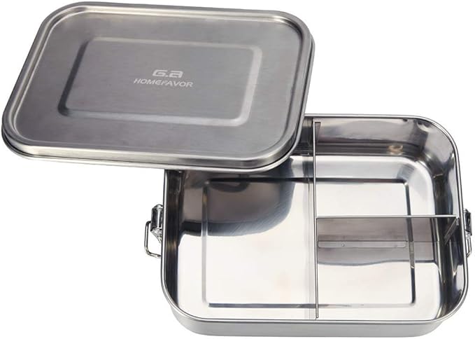 G.a HOMEFAVOR Stainless Steel Bento Lunch Box, Metal Lunch Container with 3-Compartment, 1200 ml, Ideal for Work & Travel, Meal Prep, Leak Proof, Dishwasher Safe