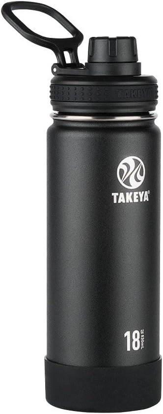 Takeya Actives Water Bottle with Spout Lid - Bottle with Double Stainless Steel Insulation - Dishwasher Safe & BPA-Free - Bottle with Spout Lid & Removable Bumper - 18 oz, Onyx