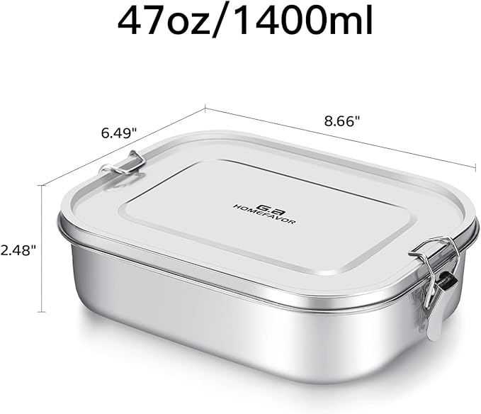 G.a HOMEFAVOR Leak Proof Stainless Steel Bento Box, Metal Lunch Container with No Compartment, 1400ML, Suitable for Snacks and Salad, Dishwasher Safe