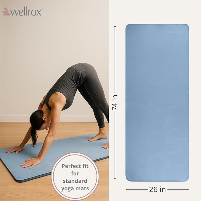 Yoga Mat Towel Non Slip - Ultra Absorbent Super Soft Microfiber Hot Yoga Towel Non Slip for Pilates & Fitness (74” x 26”, Blue)