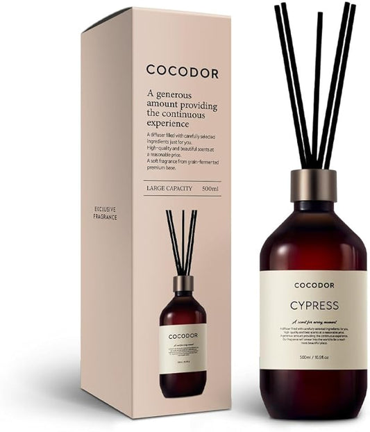 COCODOR Premium Reed Diffuser/Cypress/16.9oz(500ml)/1 Pack/Fragrance Scent Essential Oil Stick Diffuser Set for Bedroom Bathroom Home Décor