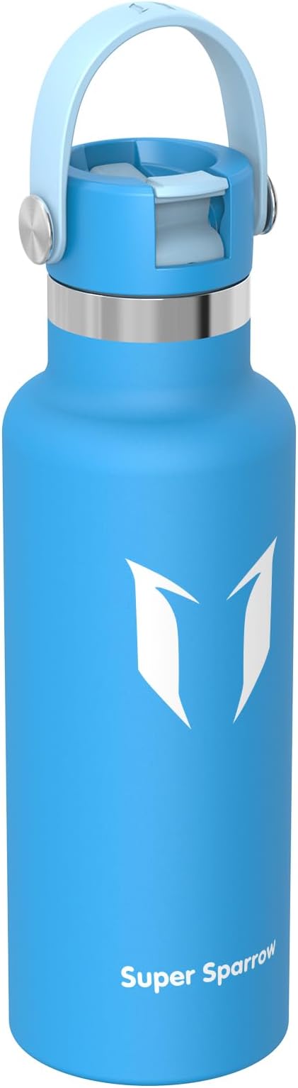 Super Sparrow Insulated Water Bottle - 17 Oz / 25 Oz / 32 Oz - Standard Mouth FlipFlow Flask - BPA Free, Leak Proof Drink Bottle- Ergonomic Straw Water Bottles for Work, Gym, Travel, Sports