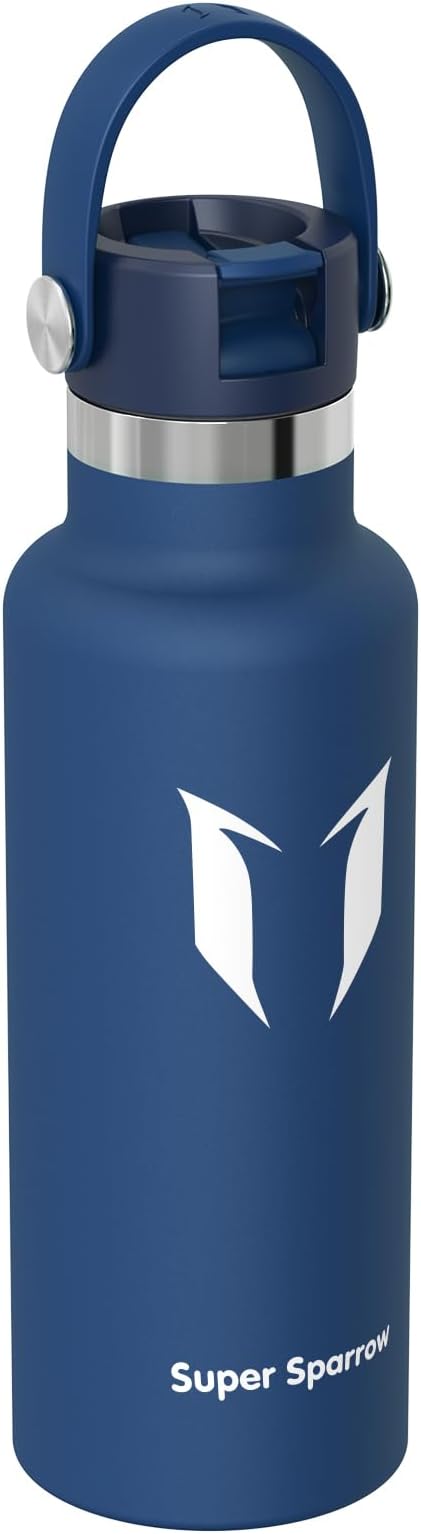 Super Sparrow Insulated Water Bottle - 17 Oz / 25 Oz / 32 Oz - Standard Mouth FlipFlow Flask - BPA Free, Leak Proof Drink Bottle- Ergonomic Straw Water Bottles for Work, Gym, Travel, Sports