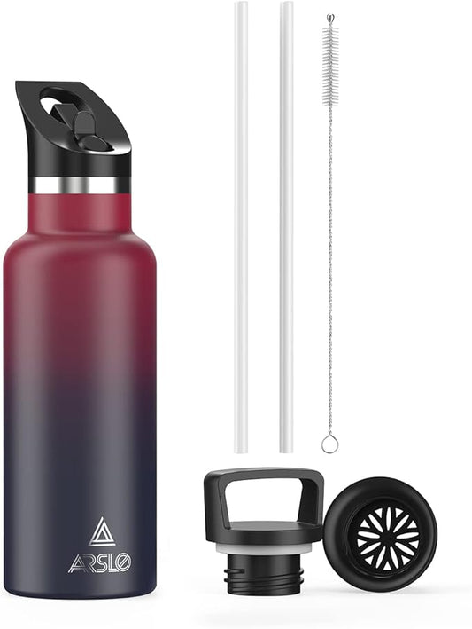 Stainless Steel Double Wall Water Bottles, Vacuum Insulated Bottle With Straw Lid, Insulated Water Bottle Keeps Water Cold for 24 Hours, Hot for 12 Hours, Hiking, Sports