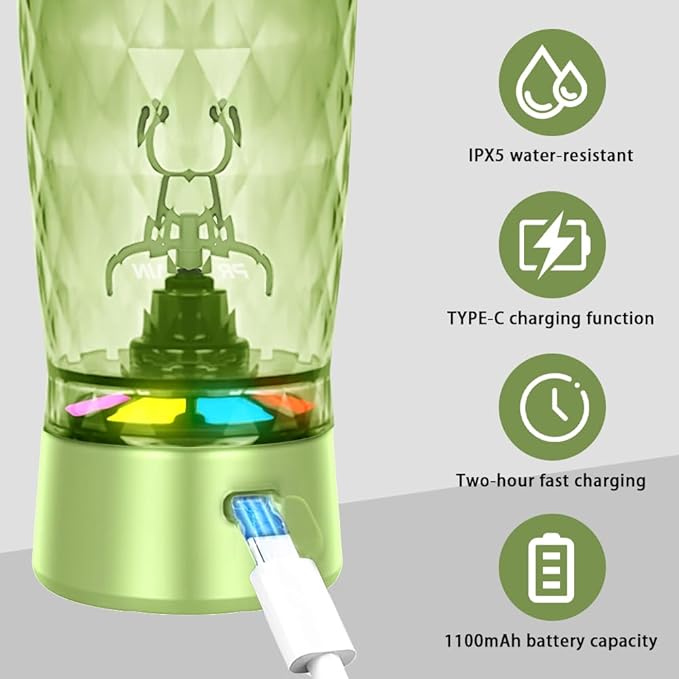 Electric Protein Shaker Bottle, USB Rechargeable Mixing Cup, Water Drink Mixer Portable Bottles for Gym Sport, BPA-Free Tritan, 22oz (Light Green)