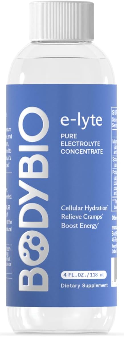 BodyBio e-Lyte - Liquid Electrolyte Concentrate for Clean Hydration, Energy & Cramp Relief - No Sugar, No Artificial Flavors, No Fillers, Keto Friendly