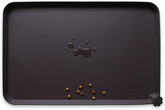 Hoki Found Large Silicone Pet Food Mat - Non Slip, Waterproof Dog Cat Bowl Mat - Dark Oak