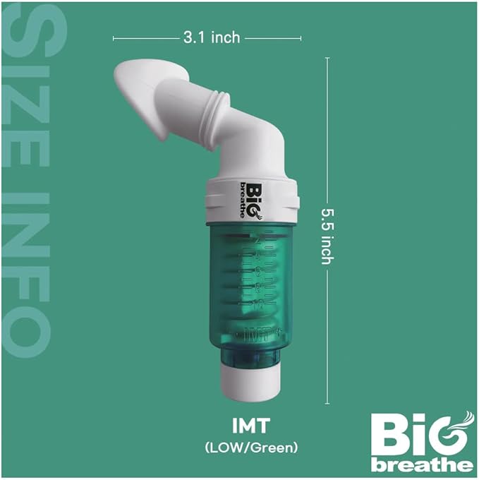 Bigbreathe IMT Low(Green) | Inspiratory Muscle Trainer for First-time Users, Breathing Exercise Device, Adjustable Resistance
