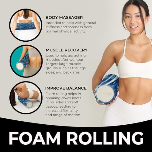 Oceanfoam Tidal Roller - Royal Marbled - Muscle Massage Foam Roller for Back Pain & Stretching - Firm and Ergonomic Wide Wave Textured - Yoga, Athletics, & Wellness - Full Size, 20" x 5"
