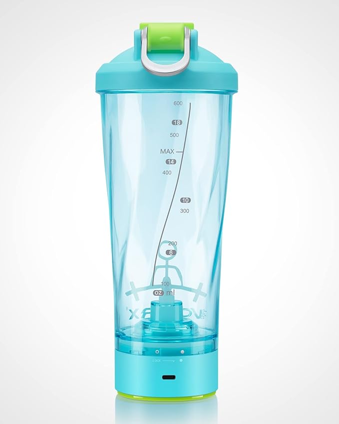 VOLTRX Electric Shaker Bottle - VortexBoost Portable USB C Rechargeable Protein Shake Mixer, Shaker Cups for Protein Shakes, BPA Free, Waterproof, Colored Light Base, 24 oz (Aurora Green)