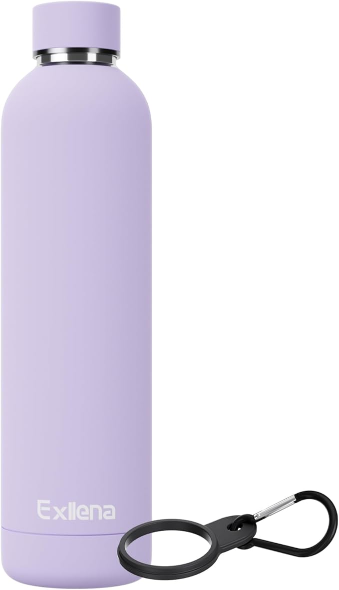 Slim Insulated Water Bottles for Travel 32oz with Clip, Double Wall Vacuum Stainless Steel Water Bottle Keeps Drinks Cold 24 Hrs/Hot 12 Hrs, 100% Leakproof, BPA Free(Purple)