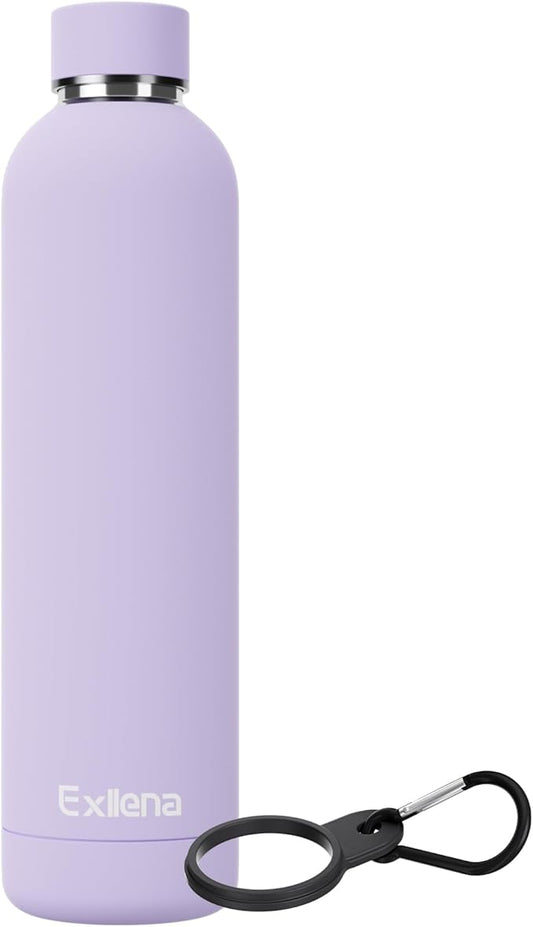 Slim Insulated Water Bottles for Travel 32oz with Clip, Double Wall Vacuum Stainless Steel Water Bottle Keeps Drinks Cold 24 Hrs/Hot 12 Hrs, 100% Leakproof, BPA Free(Purple)