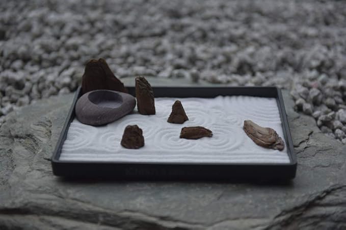 Handmade Zen Garden Pebble Tealight Candle Holder Set Wood Forest with Free Zen Garden Tools, Sand, Base Tray and Accessories