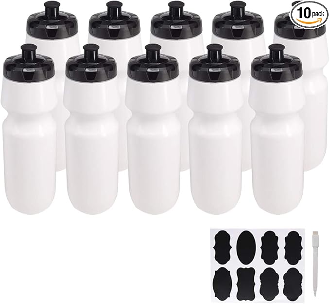 10 Pack 27 oz Sports Water Bottles Sports and Fitness Squeeze Water Bottles BPA Free come with 16 pcs Chalk Labels, 1 Pen(Dishwisher Safe)
