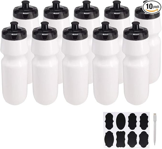 10 Pack 27 oz Sports Water Bottles Sports and Fitness Squeeze Water Bottles BPA Free come with 16 pcs Chalk Labels, 1 Pen(Dishwisher Safe)