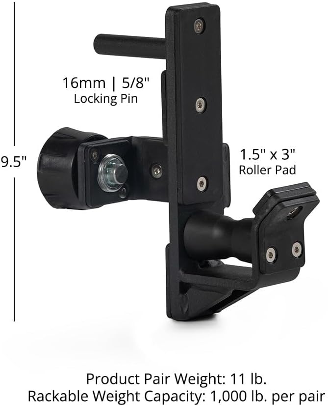Titan Fitness T-3 Series Quick Release Roller J-Hooks, 1,000 LB Rackable Capacity, Fits 2" x 3" Uprights, 16mm Pop-Pin Fits 11/16" Hole, Protective Nylon Liners