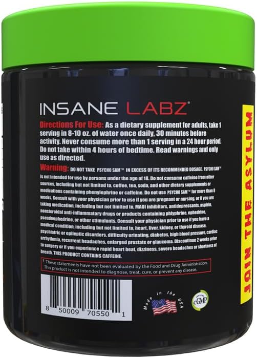 Insane Labz Psycho Sam, High Stimulant Pre Workout Powder, 30 Srvgs (30 Servings (Pack of 1), Fruit Punch