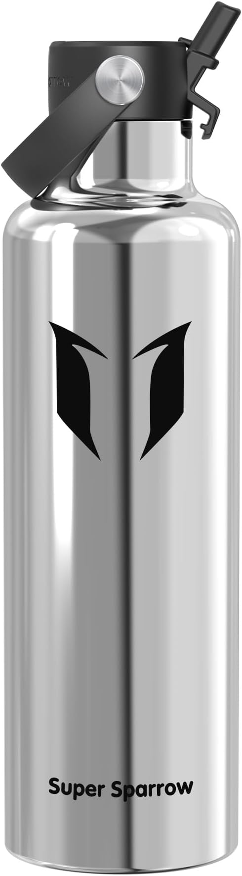 Super Sparrow Insulated Water Bottle - 17 Oz / 25 Oz / 32 Oz - Standard Mouth FlipFlow Flask - BPA Free, Leak Proof Drink Bottle- Ergonomic Straw Water Bottles for Work, Gym, Travel, Sports