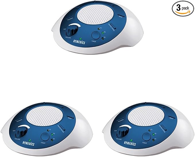 Homedics SoundSleep White Noise Sound Machine, Blue, Small Travel Sound Machine with 6 Relaxing Nature Sounds, Portable Sound Therapy for Home, Office, Nursery, Auto-Off Timer, By Homedics (Pack of 3)