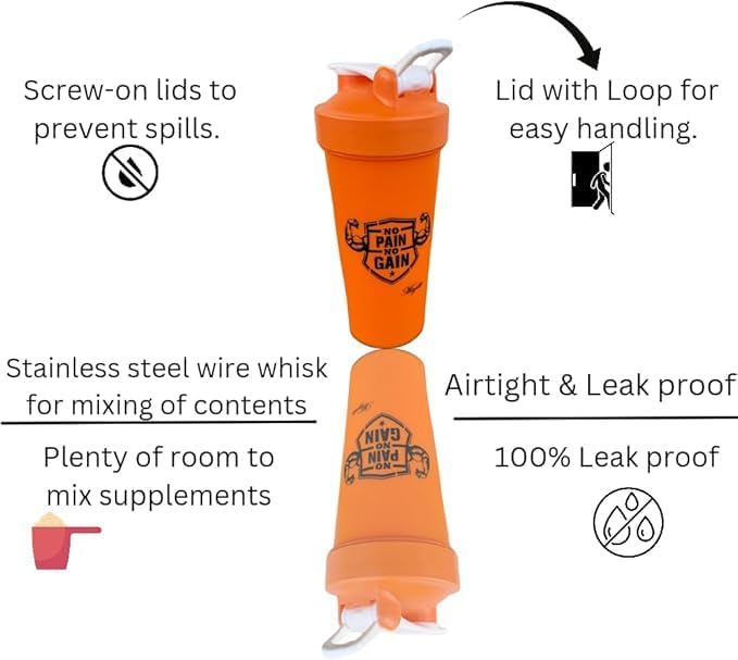 Blender Shaker Bottles for Protein, 28oz Portable Leakproof Pre-Workout Nutrition Water Bottle, BPA-Free Gym Protein Shaker for Sports & Outdoor Motivational Protein Shaker (Black/Orange)