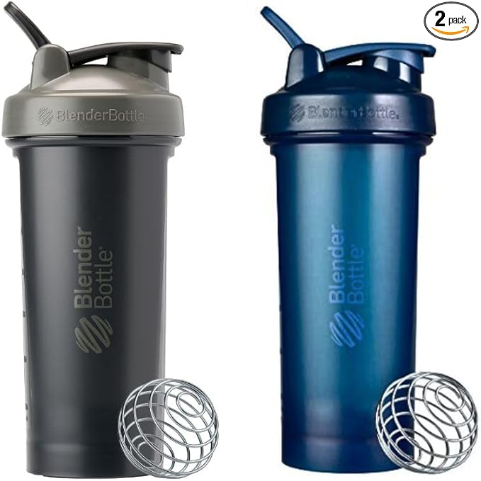 BlenderBottle Classic V2 Shaker Bottle Perfect for Protein Shakes and Pre Workout, 28-Ounce (2 Pack), Black and Navy