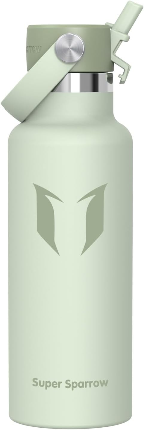 Super Sparrow Insulated Water Bottle - 17 Oz / 25 Oz / 32 Oz - Standard Mouth FlipFlow Flask - BPA Free, Leak Proof Drink Bottle- Ergonomic Straw Water Bottles for Work, Gym, Travel, Sports