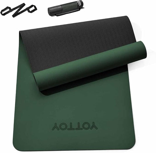 Yoga Mat,Non-Slip TPE Exercise Mat(1/4 Inch) for Pilates, Fitness & Barefoot Workouts, Home Gym Studio with Strap & Bag