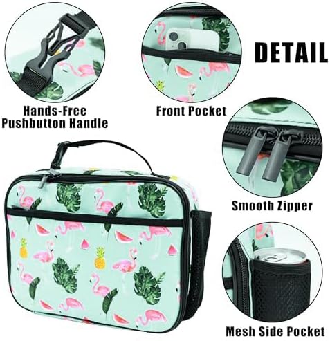 Flamingos Lunch Bag Insulated Reusable Lunch Box Kids Girls Boys Cooler Thermal Tote Bag For Men Women School Work Picnic