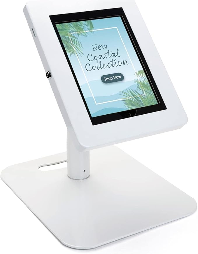 Displays2go Adjustable 10 Inch Tablet Stand for Floor or Countertop Placement – White (IPEVRFLWH2)