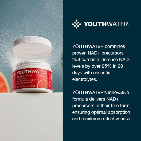 NAD+ Electrolyte Powder - Watermelon Flavor - Cellular Hydration & Healthy Aging Support - Only 5 Calories, No Added Sugar, Non-GMO - Essential Natural Electrolytes & Vitamins - 30 Servings
