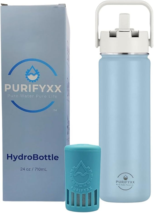 HydroBottle | Stainless Steel Filtered Water Bottle, 24 oz | BPA-Free, Removes Lead, Chlorine, Arsenic, VOCs | Filter Lasts 3 Months, Replaces 568 Plastic Bottles (Frost)