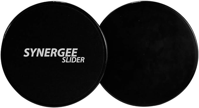 Synergee Core Sliders. Dual Sided Use on Carpet or Hardwood Floors. Abdominal Exercise Equipment