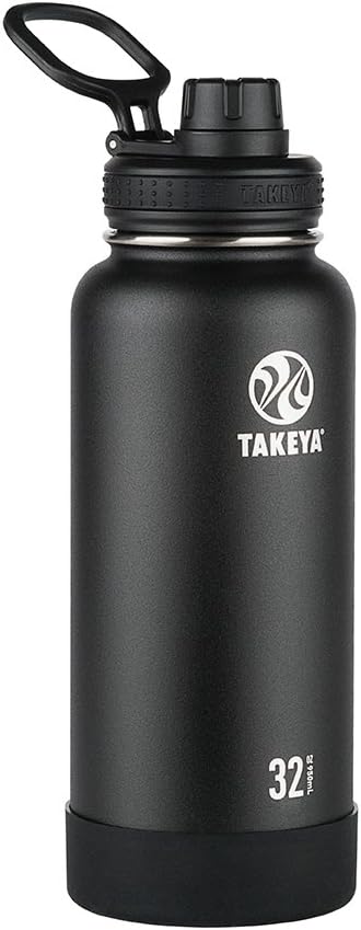 Takeya Actives Water Bottle with Spout Lid - Bottle with Double Stainless Steel Insulation - Dishwasher Safe & BPA-Free - Bottle with Spout Lid & Removable Bumper - 32 oz, Onyx