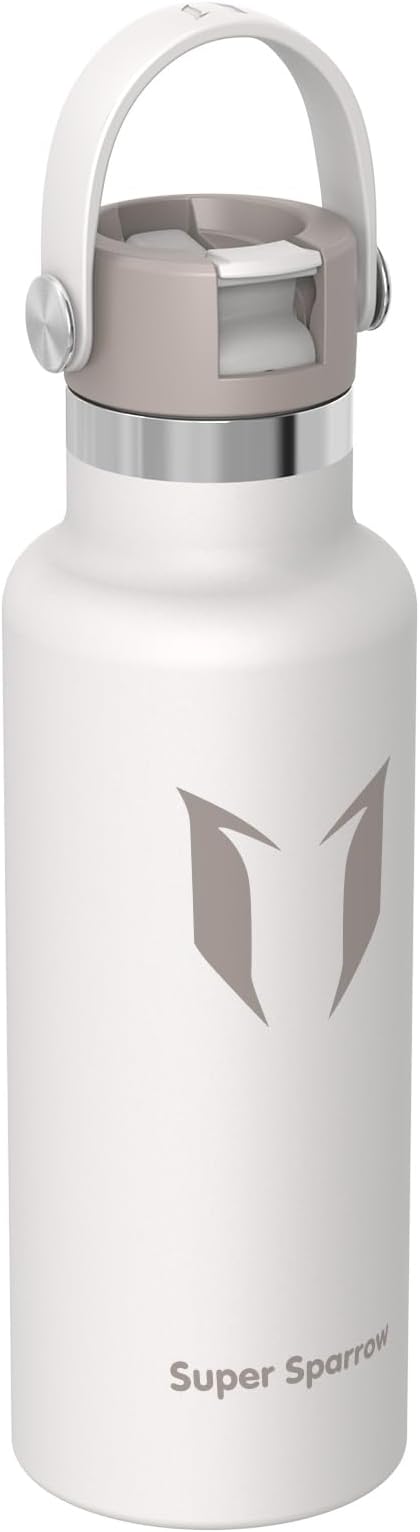 Super Sparrow Insulated Water Bottle - 17 Oz / 25 Oz / 32 Oz - Standard Mouth FlipFlow Flask - BPA Free, Leak Proof Drink Bottle- Ergonomic Straw Water Bottles for Work, Gym, Travel, Sports
