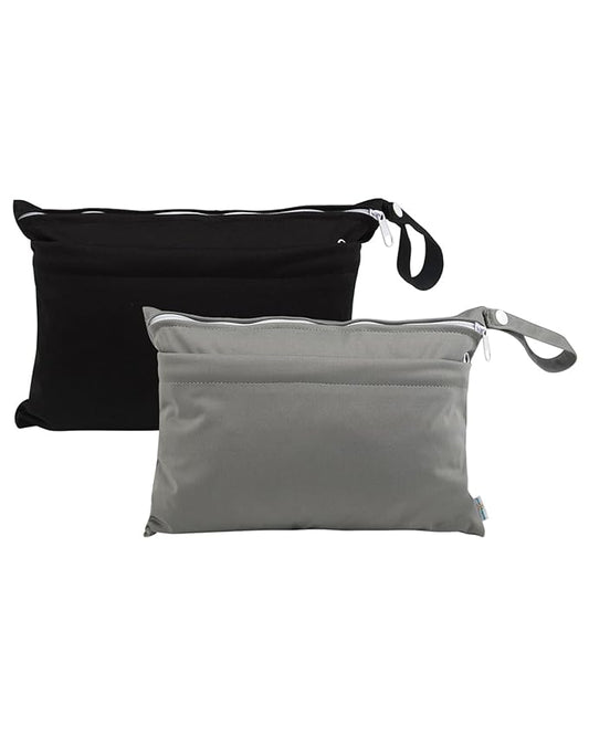babygoal Wet Dry Bags for Baby Cloth Diapers, Washable Travel Bags, Beach, Pool, Gym Bag for Swimsuits & Wet Clothes with Two Zippered Pockets 2 Pack Small Size 2LNS01