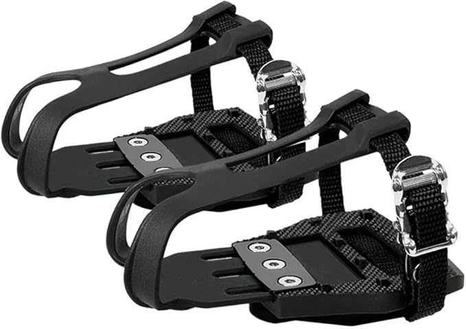 BV Bike Pedals Shimano SPD/Look Delta Compatible 9/16'' with Toe Clips - Peloton Pedals for Regular Shoes - Toe Cages for Peloton Bike - Exercise Bike Pedals - Universal Fit Bicycle Pedal