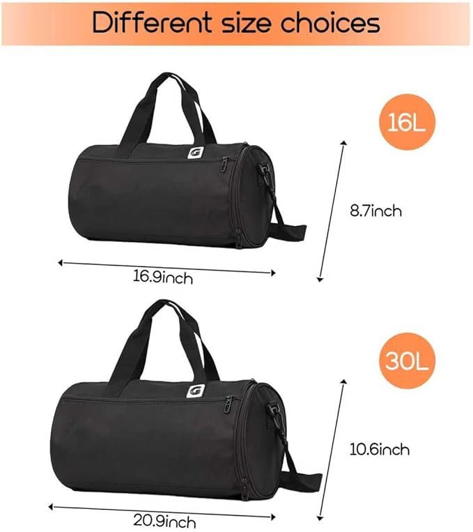Gym Duffle Bag for Men & Women with Wet & Shoe Separated Compartment, 16 Inch and 16L Small Duffle Bag for travel Carry On, Swimming, Workout. Black