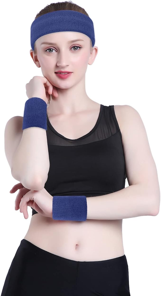 ONUPGO Sweatband Headbands for Men & Women -12PCS Sports Headbands Moisture Wicking Athletic Cotton Terry Cloth Headband for Tennis,Basketball,Football,Gym,Working Out